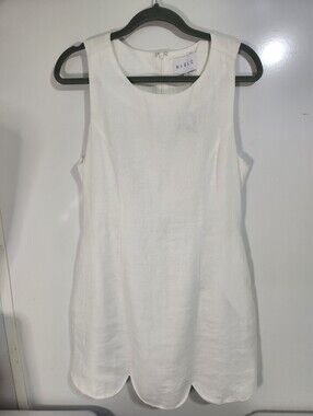 Mable White Linen Sleeveless Scallop Hem Dress, Size Large, NWT